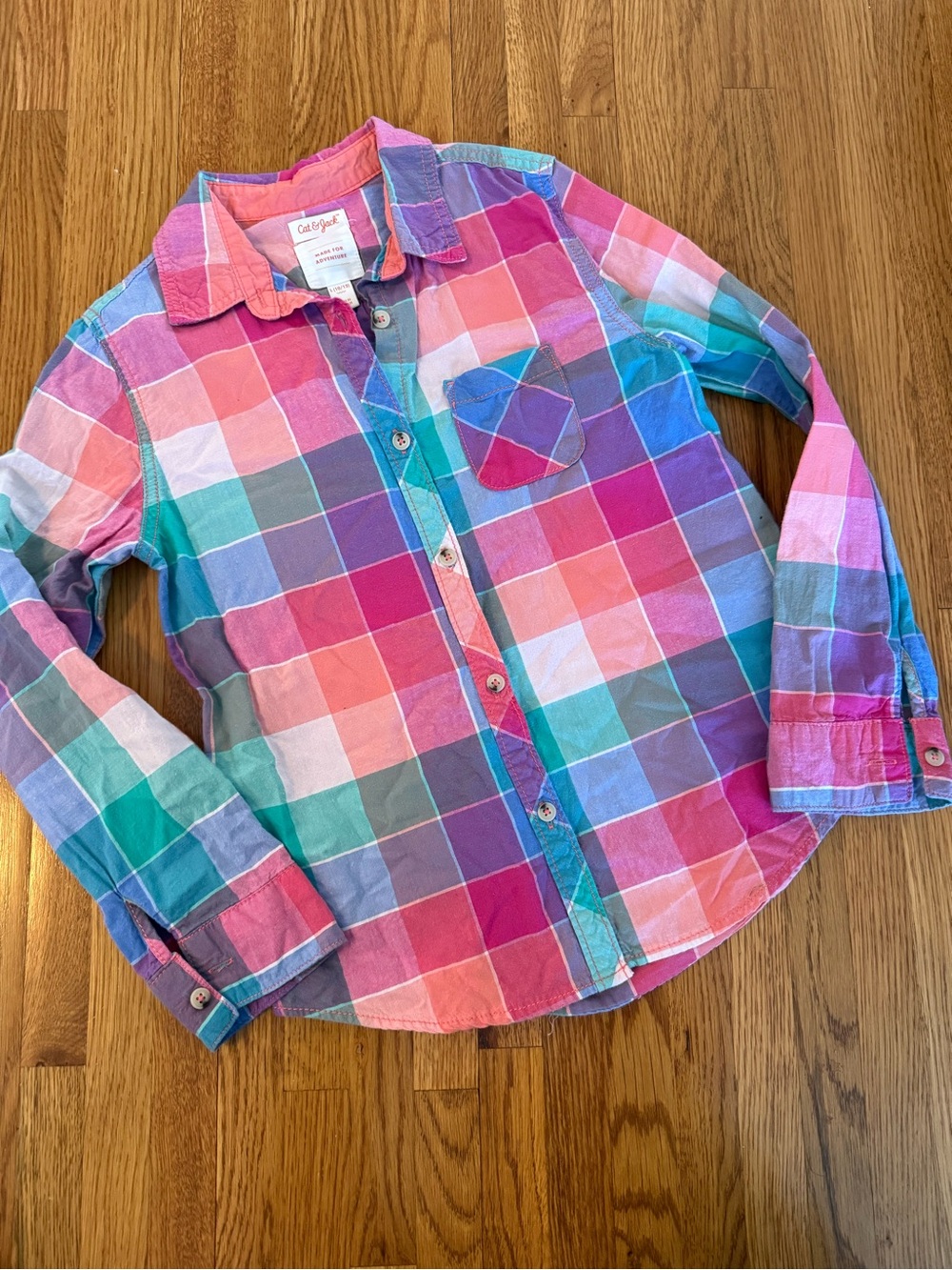 Cat & Jack Girls Multicolor Plaid Button-Down Shirt - Pink, Purple, Teal